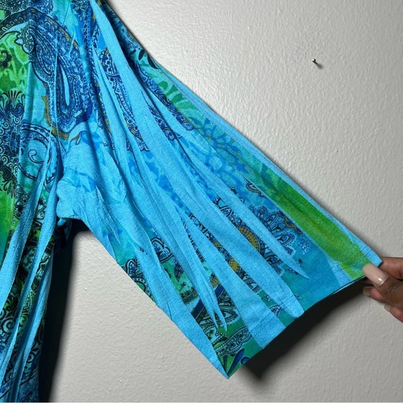 Catherines Women Top 2X Blue Green Sequins V-Neck Embroidered Share Bite Paisley - Picture 4 of 9